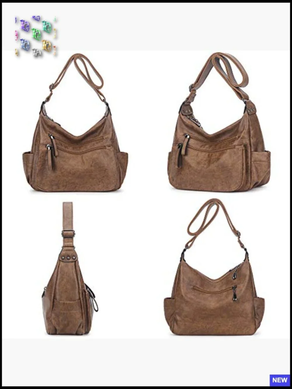 PU Leather Hobo Crossbody Bag Multi Pocket Shoulder Tote Handbag Purse Large
